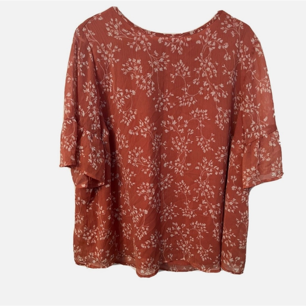 Ava & Viv dusty Orange Salmon color floral top size 3x Boho 3/4 Sleeves